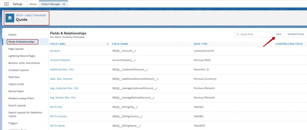 Salesforce CPQ Fields & Relationships for Quote Object in Setup